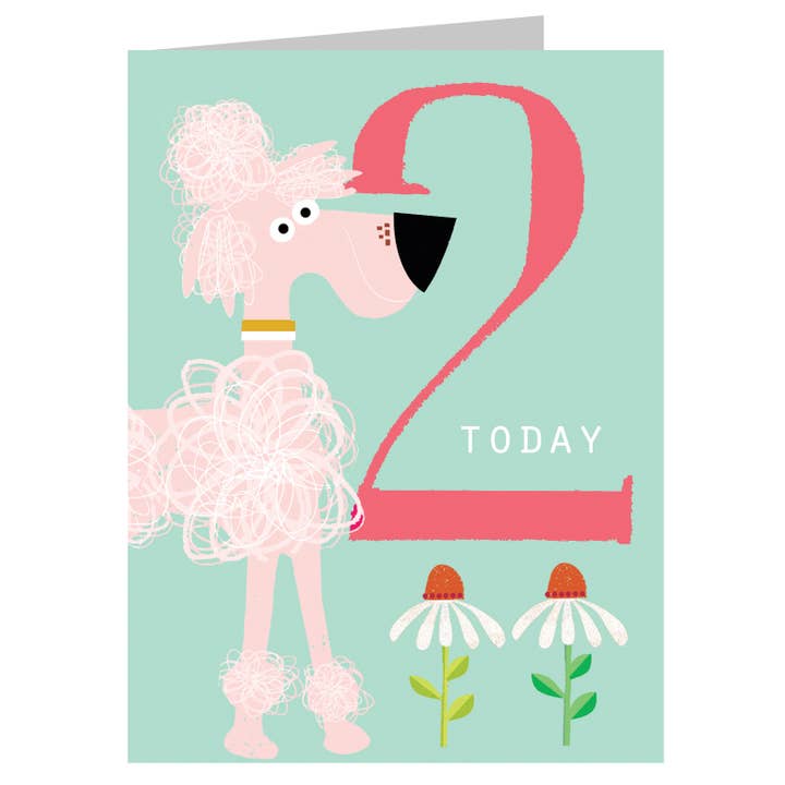 NTW08 Mini Pink Poodle 2nd Birthday Card for wholesale by Kali Stileman Publishing