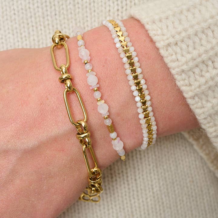 Safra Regenboog Maansteen & Gouden Stapelarmbanden voor wholesale door Boho Betty