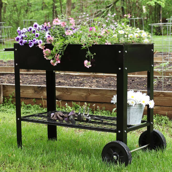 43 in Steel Mobile Raised Garden Bed Cart - Black for wholesale by Sunnydaze Decor
