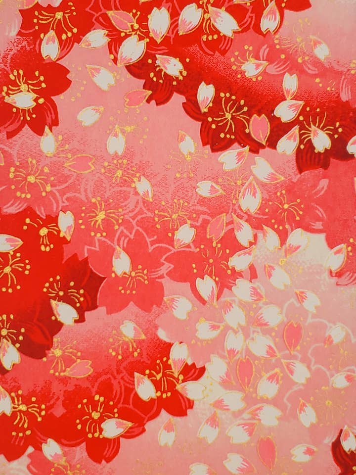 Yuzenshi Chiyogami: Red w/ Pink & White Petals for wholesale by Aitoh Company