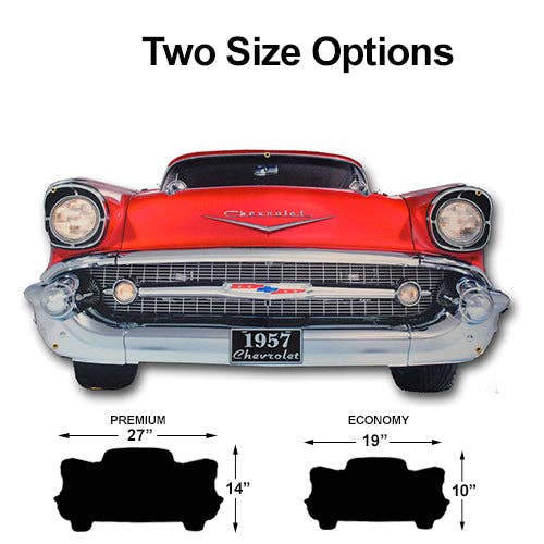 Sunbeltgifts - Vendita all'ingrosso Cartelli - Targa rossa per paraurti anteriore Chevrolet (Chevy) del 1957 e icona americana, degli anni '50, prodotta negli Stati Uniti, 2 misure, acciaio calibro 20 con verniciatura a polvere per una maggiore durata e finitura lucida