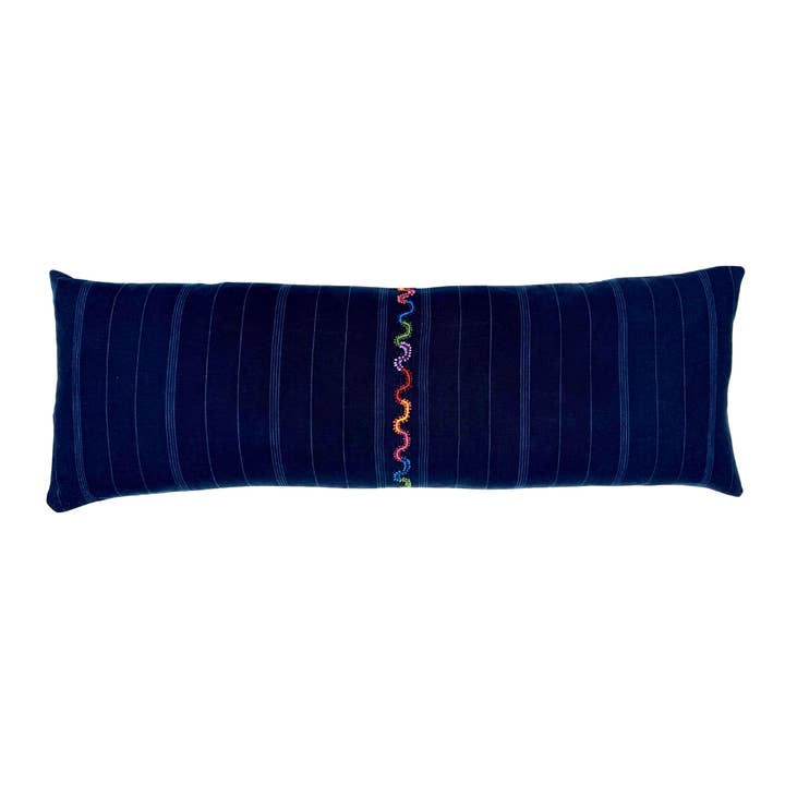 Indigo Corte & Hemp Long Lumbar Pillow for wholesale by Intertwined: Handmade for Good