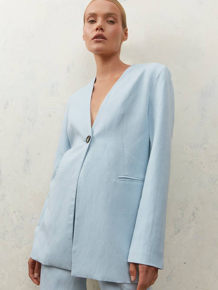 SINGLE BREASTED BLAZER - SKY BLUE for wholesale by Sofia Irina