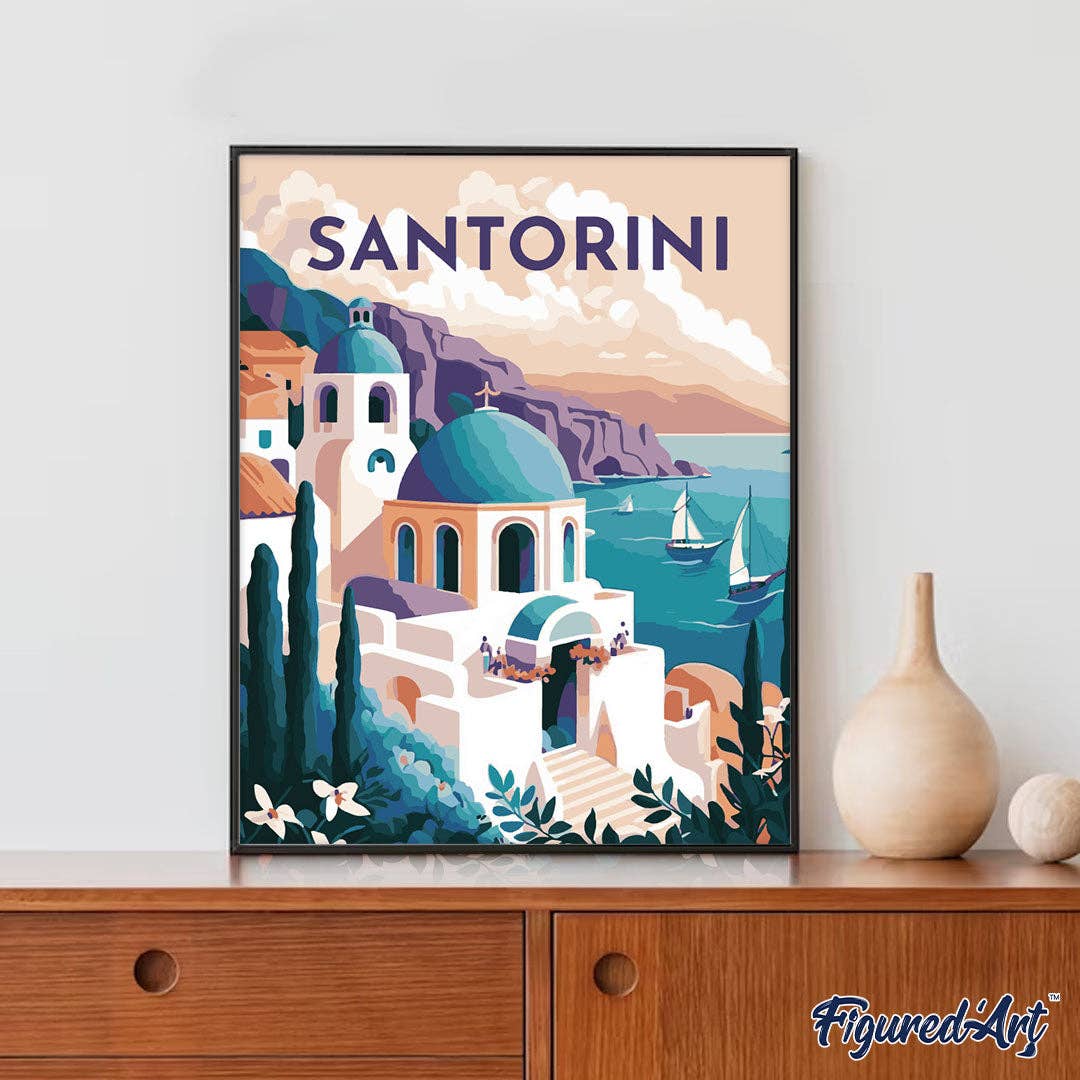 Figured'Art - Wholesale DIY Craft Kit - Paint by numbers Travel Poster Santorini framed3