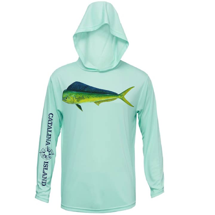 Catalina Island, CA Dorado Long Sleeve UPF 50+ Dry-Fit Hoodie for wholesale by Saltwater Born