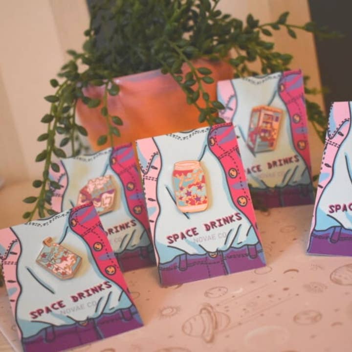 Space Drinks Hard Enamel Pins (5 Designs) for wholesale by Novae Co