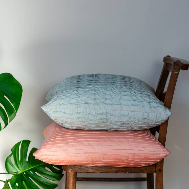 Constance & Denny - Wholesale Chair Cushion - PLEATED DUSTY PINK block printed cushion