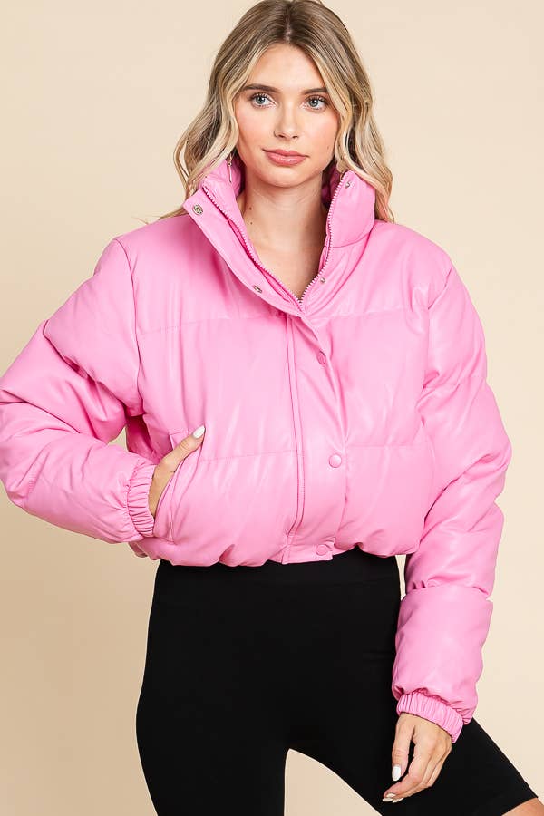 ANWND - Vente Doudoune – femme - DOUDOUNE EN SIMILICUIR AVEC FERMETURE ÉCLAIR ET BOUTONS SUR LE DEVANT 248923