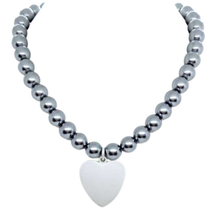 Grey Pearl Necklace With Matte Silver Heart for wholesale by Deborah Grivas Designs