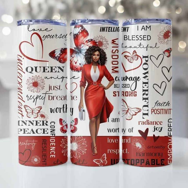Inspirational Black Woman Skinny Tumbler • Red • 20 oz Stainless Steel for wholesale by CoRo & Company
