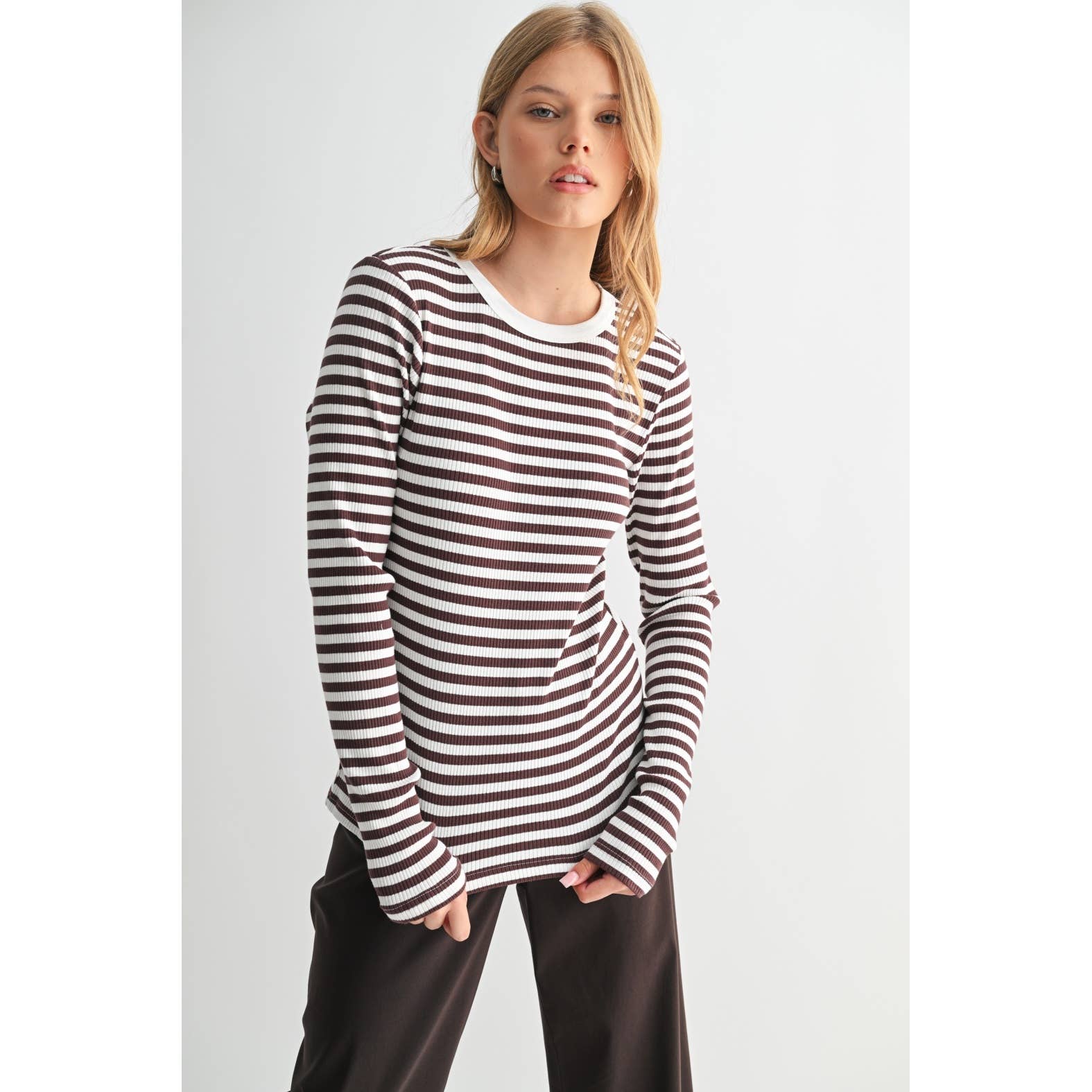 FUN2FUN – Top de malha - Mulher por atacado – TOP DE MALHA DE MANGA COMPRIDA A RISCAS20