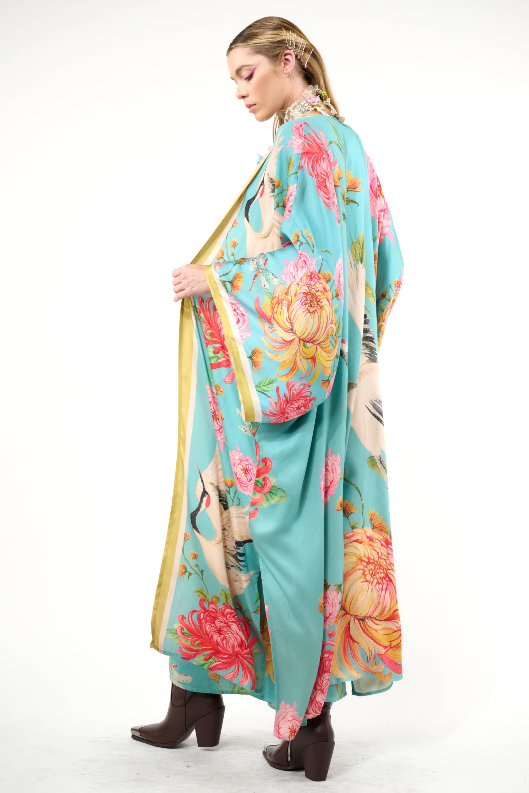 Vintage smaragd De Legende van de Kraanvogel Maxi Kimono / Topper voor groothandel op Faire2