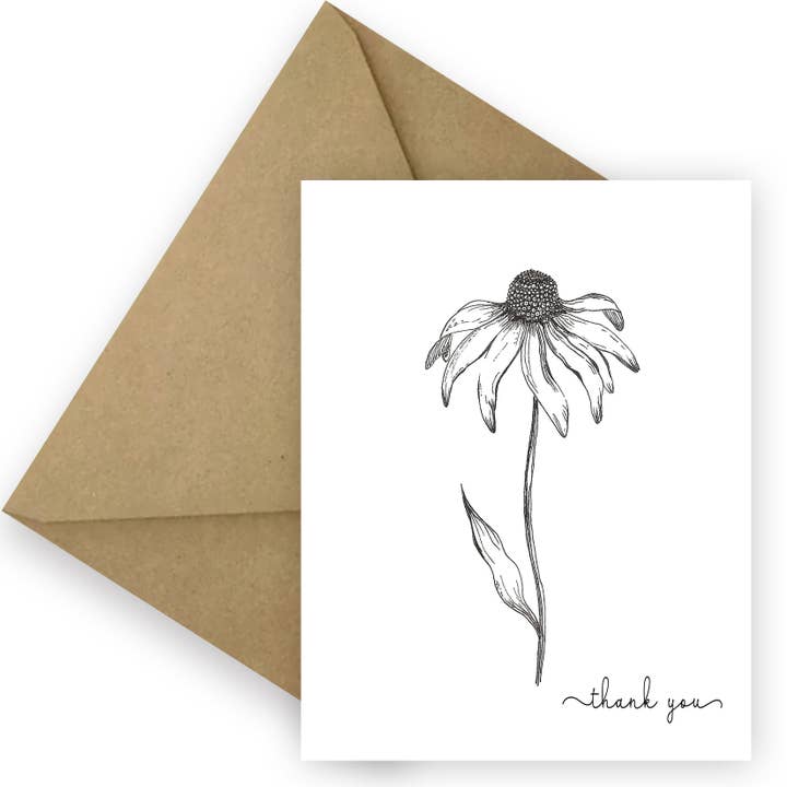 Merci Carte B&W Rudbeckie Hirta Vierge pour la vente par KCM Studio INK