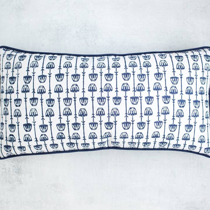 Mended - Wholesale Lumbar Pillow - Lumbar Pillow Sham - Mosaic Flowers, Navy0