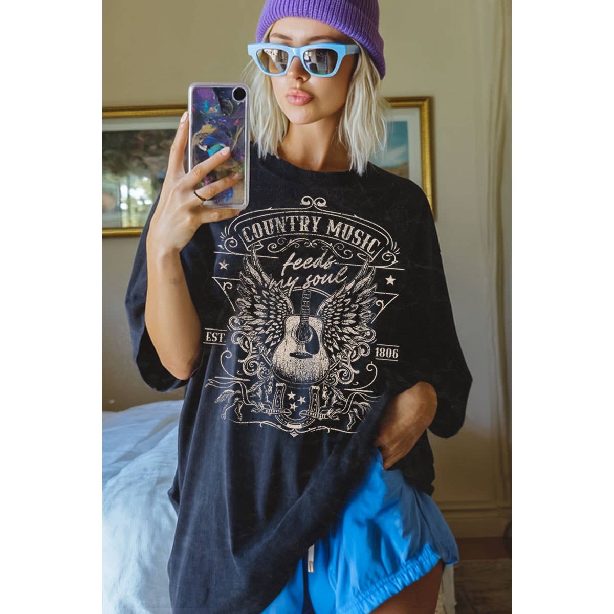 HRTandLUV - Wholesale T-Shirt (Graphic) - Women's - COUNTRY MUSIC FEEDS MY HOME OVERSIZED GRAPHIC TEE1