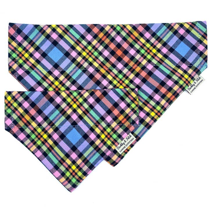 Barkley and Fetch – wholesale Pet bandana – Dog – Pastel Rainbow Check Dog Bandana1