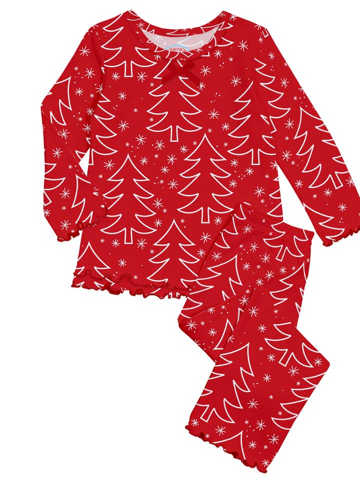 Sara's Prints Girls Pajama Set Ruffle Top & Pant 1530-RTR for wholesale by American Widgeon