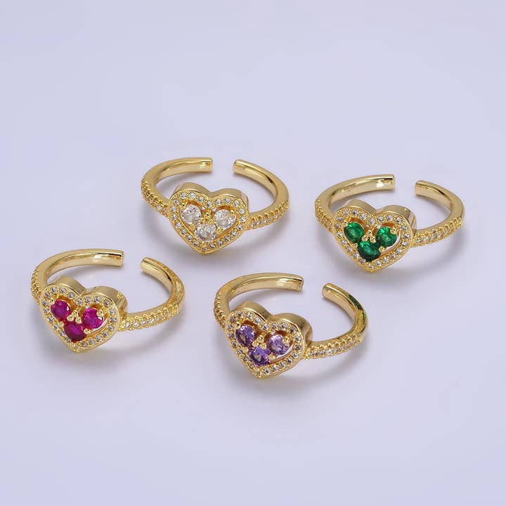 14K Gold Filled Heart Clear/Green/Fuchsia/Purple CZ Ring for wholesale by Aim Eternal