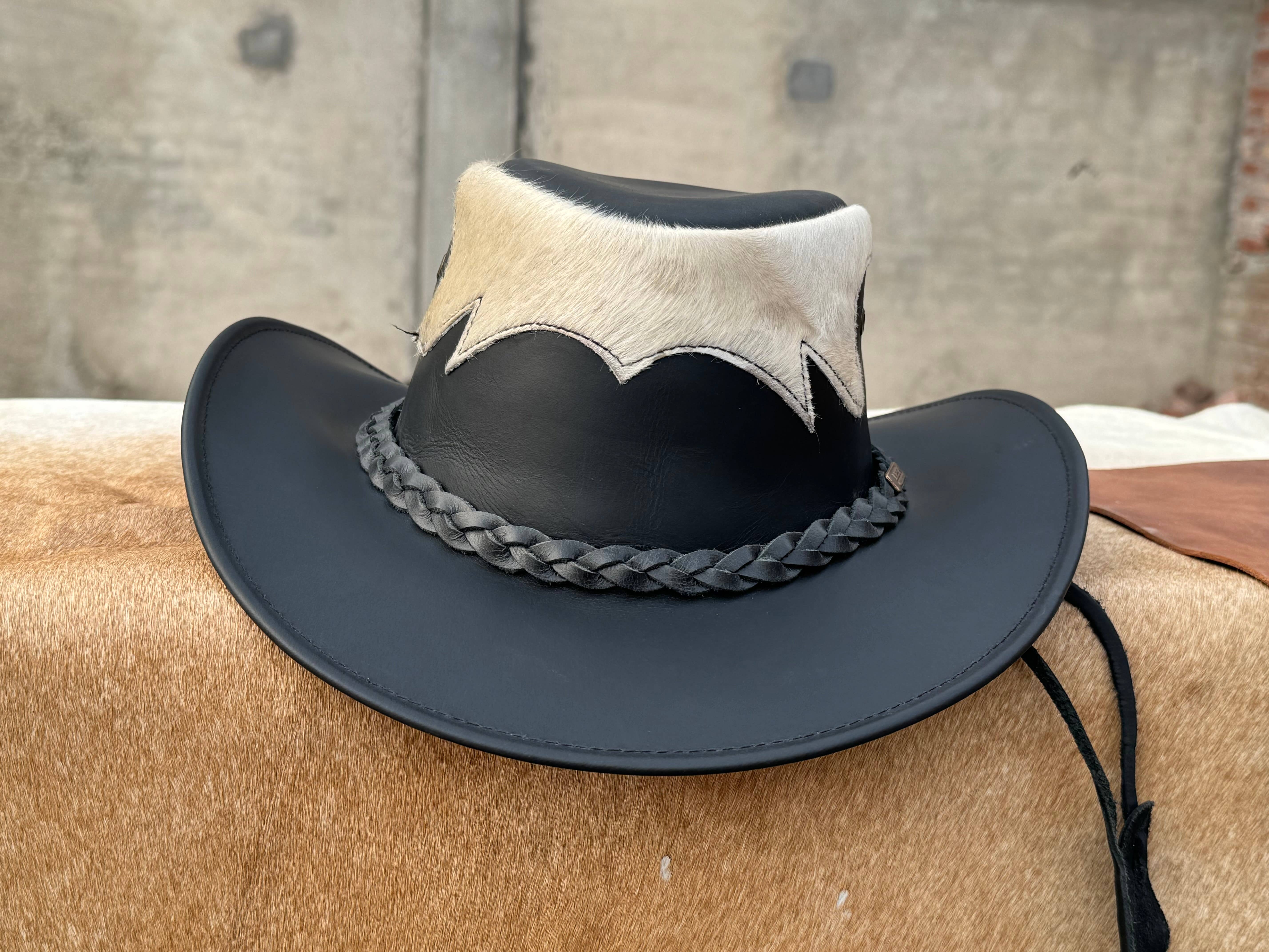 Lesa collection inc - Vente Chapeau de cowboy – unisexe - Chapeau de cowboy en cuir marron et noir Tri style occidental unisexe7