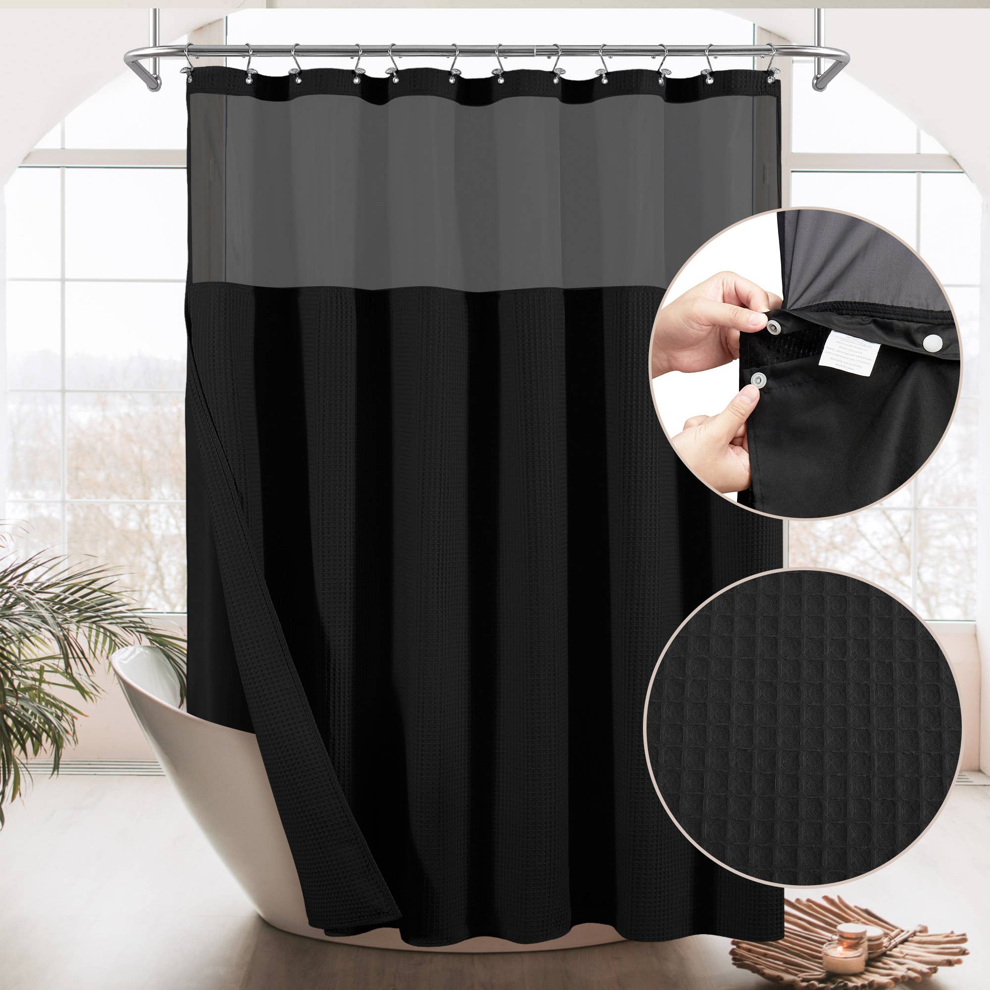 Awesome Home - Vendita all'ingrosso Tende da doccia - Tenda Doccia in Misto Cotone a Tessuto Waffle con Fodera a Clip0