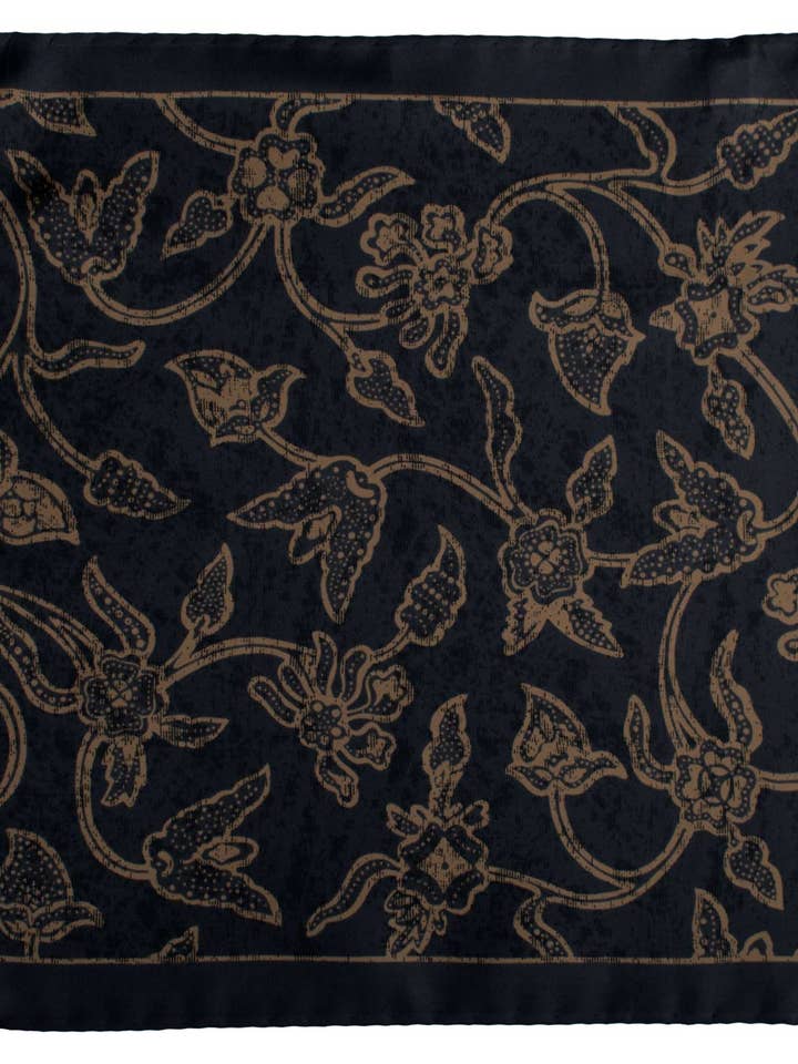 Vintage zijden pochet nachtblauw met beige bloemen POCV1085 voor wholesale door Graffeo Cravatte