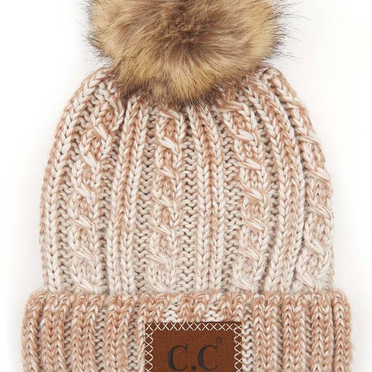 Hana - Wholesale Beanie - Women's - C.C Ombre Cable Knit Beanie With Pom Winter Hat