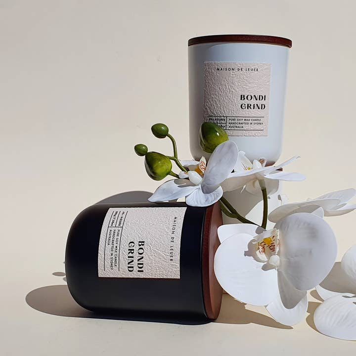 Bondi Grind | Coffee | 200g Matte Black/White Eco Soy Candle for wholesale by Maison De Lueur
