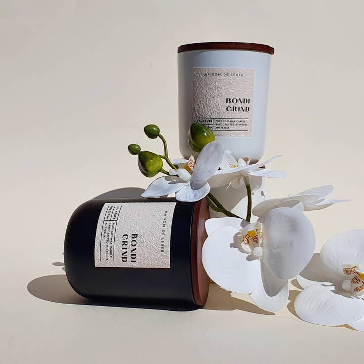 Bondi Grind | Coffee | 200g Matte Black/White Eco Soy Candle for wholesale by Maison De Lueur