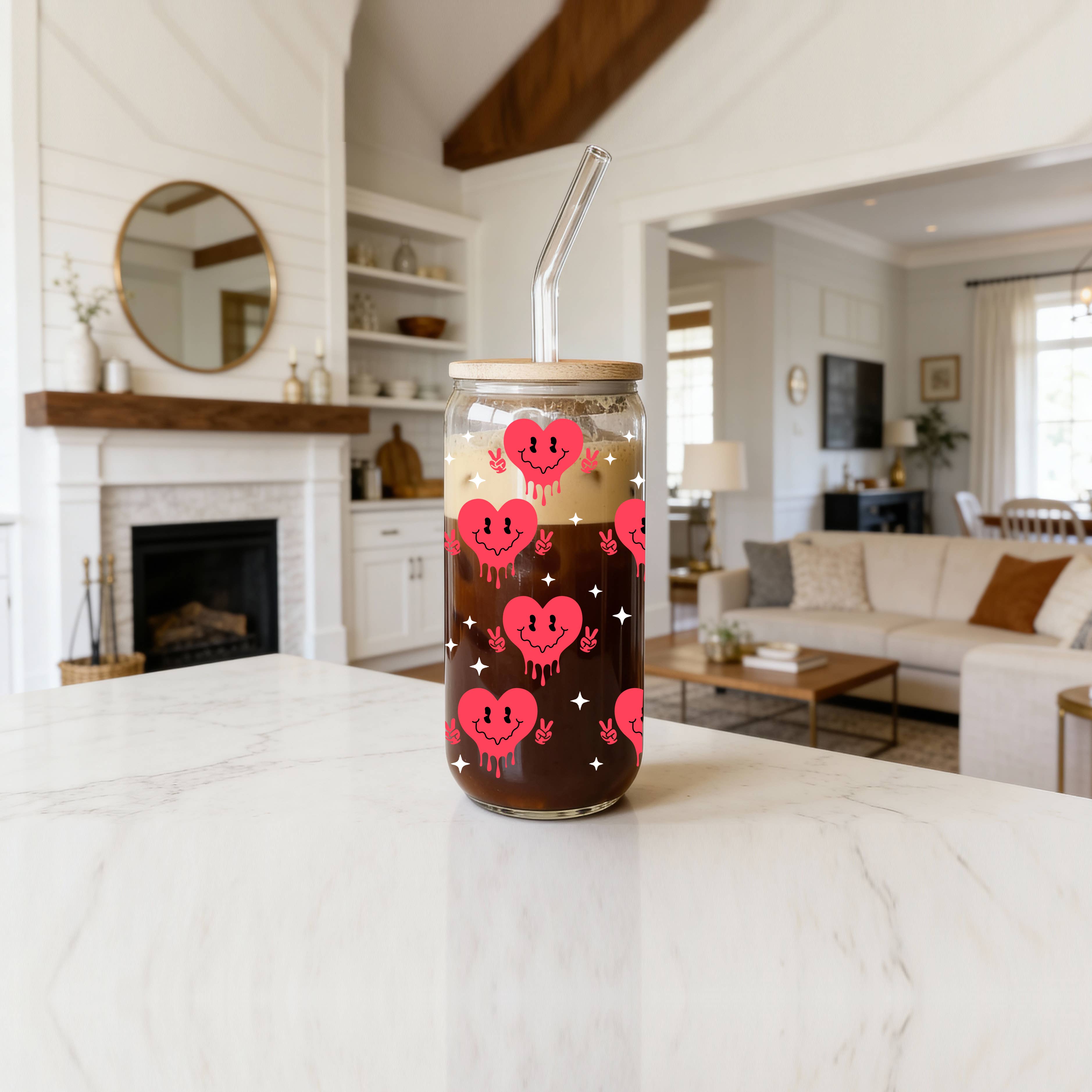 Gia Roma - Wholesale Coffee Mug - Valentines Glass Tumblers Heart Smiley, Galentines Gift Idea16