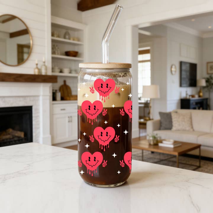 Gia Roma - Wholesale Coffee Mug - Valentines Glass Tumblers Heart Smiley, Galentines Gift Idea16