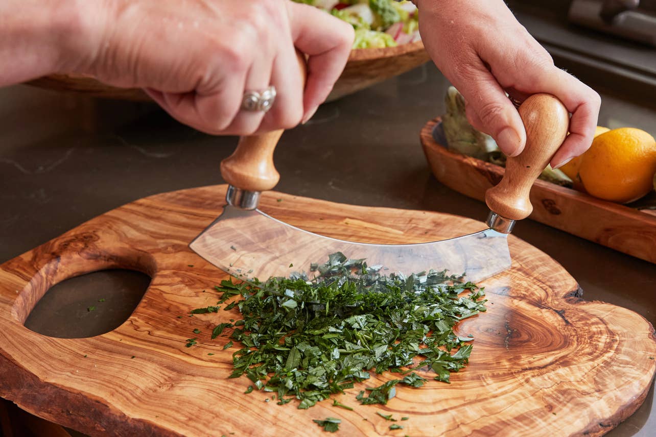 Light Handle Traditional Italian Mezzaluna Chopper - Large for wholesale on Faire5