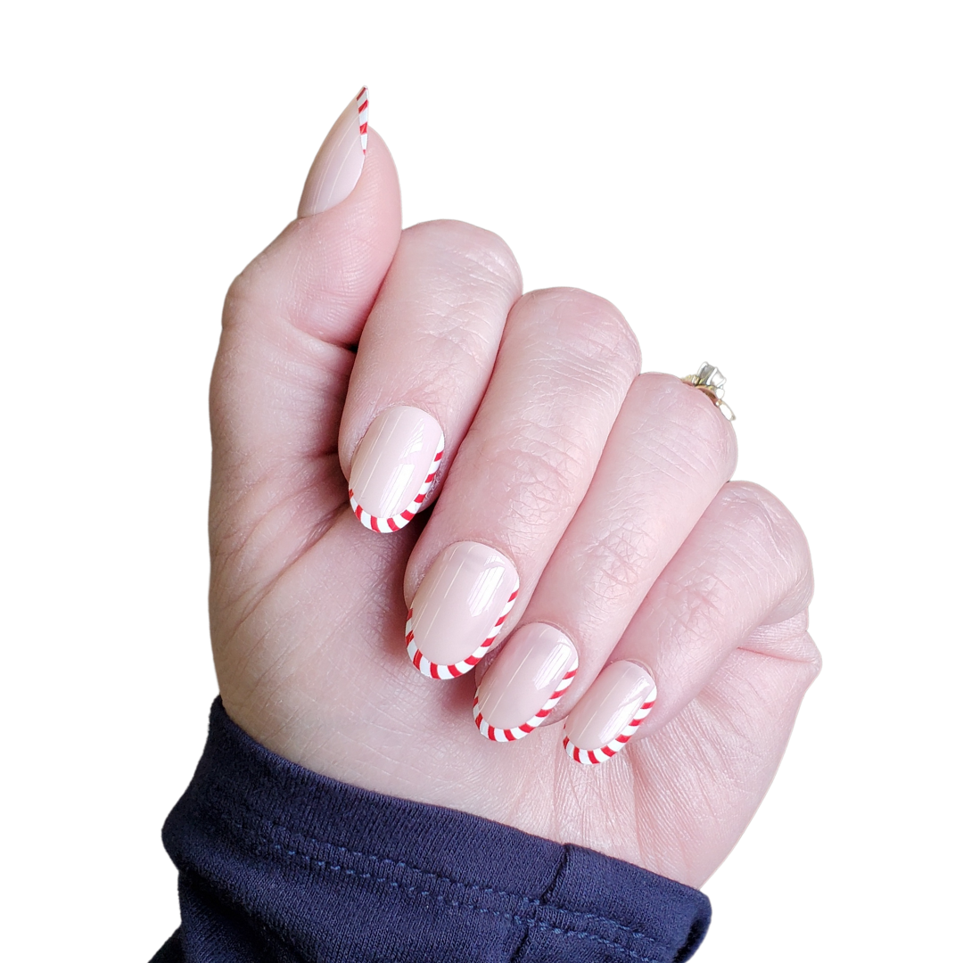 Ivy & Ash - Wholesale Press-On/Fake Nails - Candy Cane Cutie | Candy Cane French Tip Press-On Nails Set2
