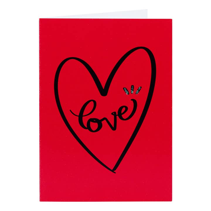 Beautiful Red Love Heart Greeting Card with Glitter for wholesale by Lil's Cards