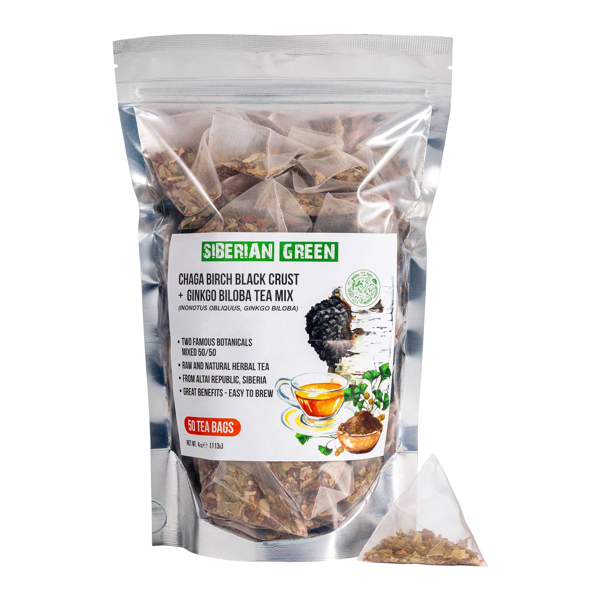 SiberianGreen - Wholesale Tea Bags - Siberian Green Ginkgo Biloba Tea with Chaga – 50 Tea Bags3