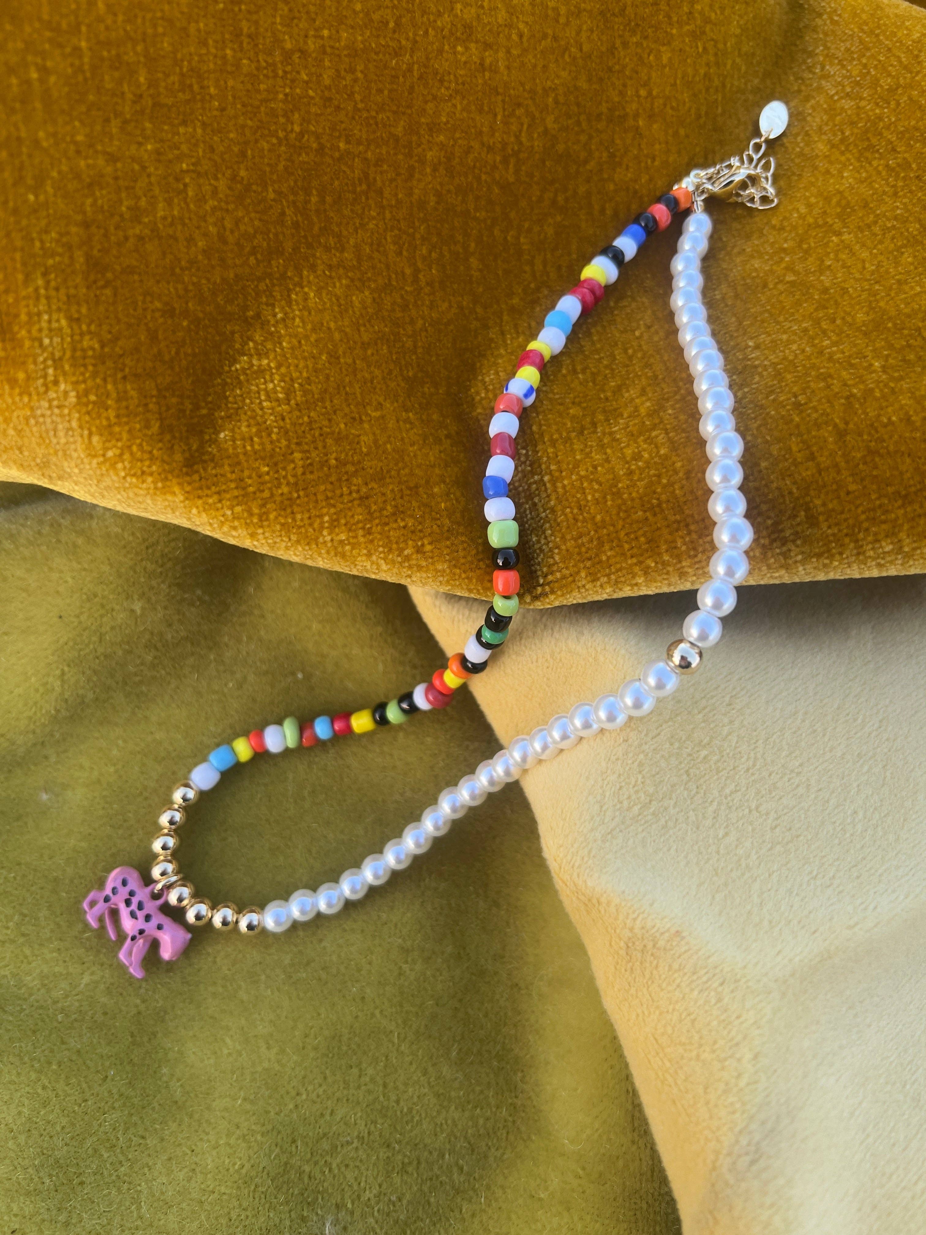 Rainbow Unicorn Birthday Surprise - Wholesale Beaded/Pearl Necklace - Bright Y2K Beaded Charm Necklace – Festival & Summer Jewelry0
