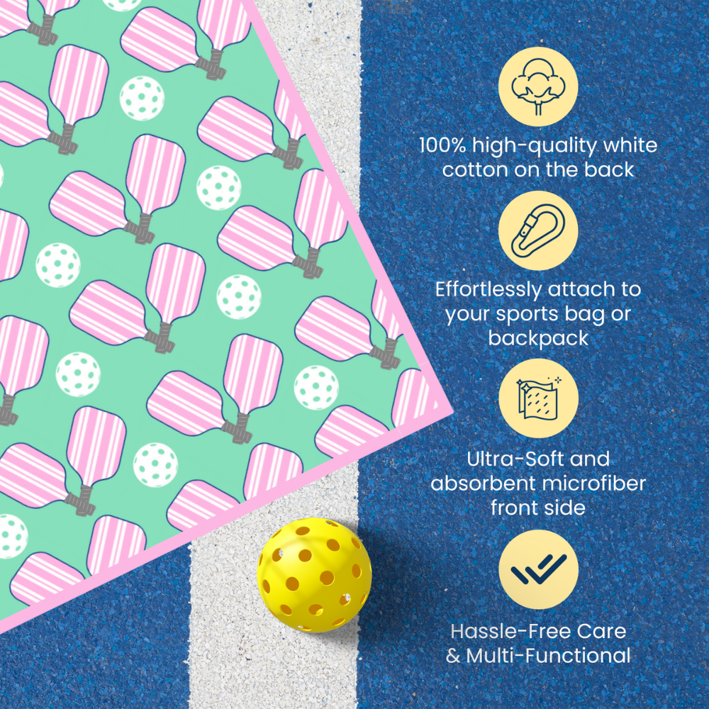 Born to Rally - Venta al por mayor Toalla deportiva - Toalla Pickleball - Toalla de microfibra y algodón rosa y verde1