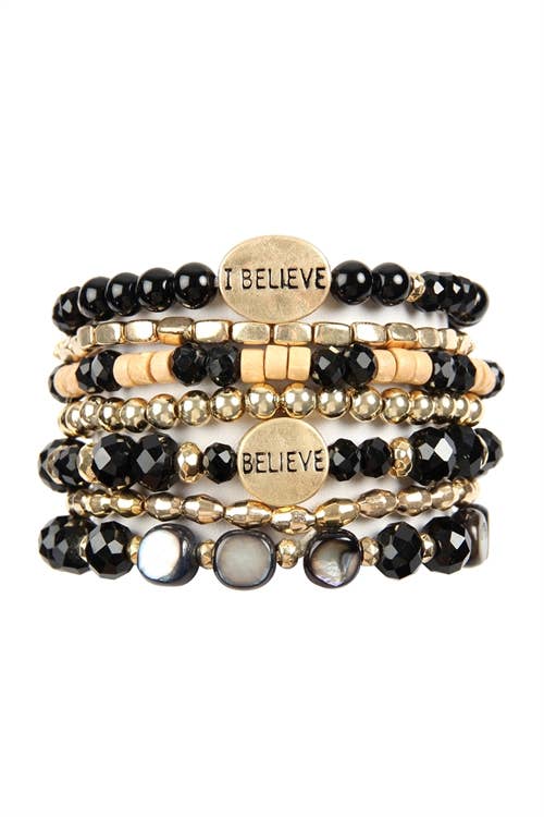 MYS Wholesale Inc - Wholesale Beaded Bracelet - Trendy I Believe Charm Mix Beads Stackable Bracelet