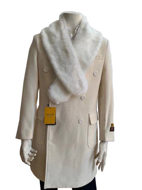 Mens Overcoat -Mens Long Wool Topcoats- Topcoat For Men-Mens DB Overcoat - Double Breasted Topcoat "White" Wool Coat for wholesale by Alberto Nardoni