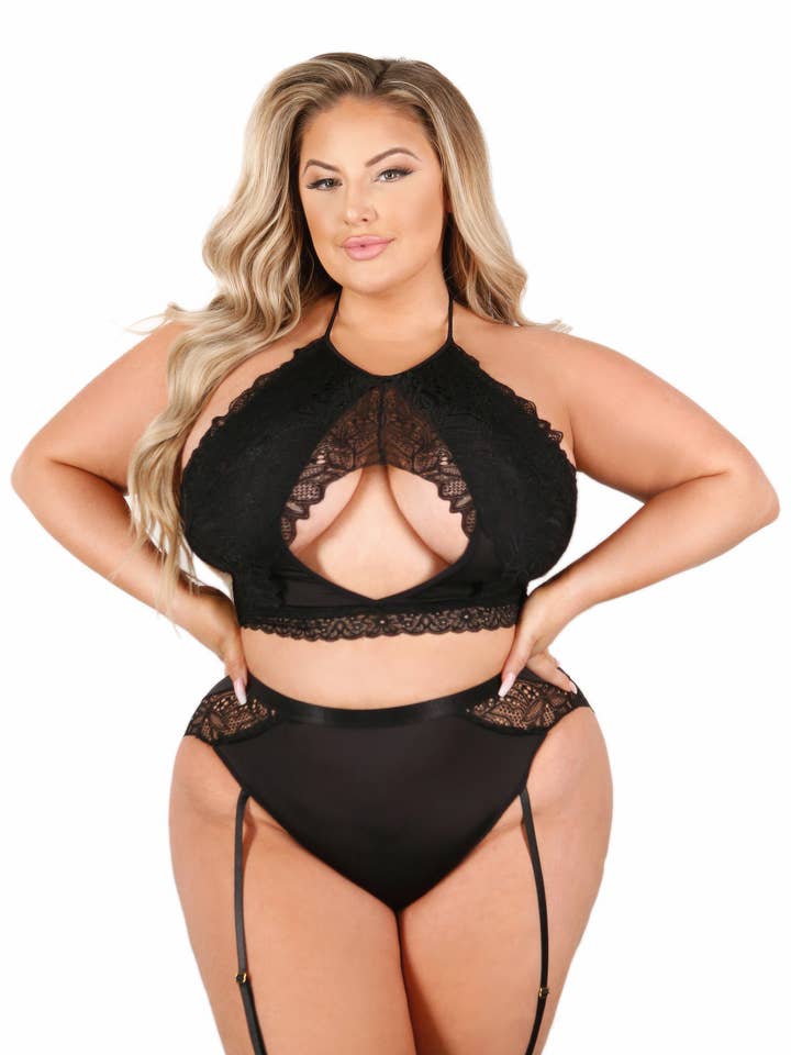 Bralette Sadie e calceta com guarnição por atacado de Fantasy Lingerie