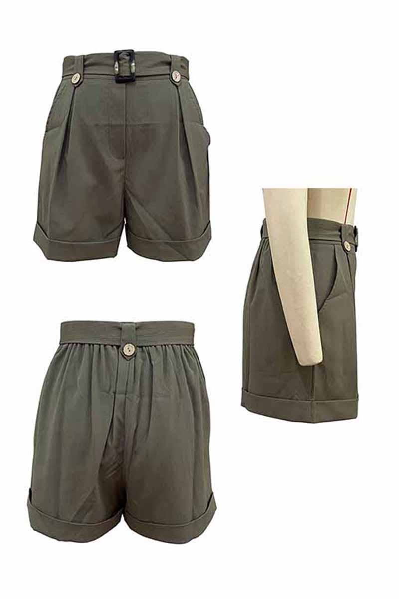 ARMYGREEN CWBSP0117_HIGH WAIST BELTED POCKET SHORT PANTS for wholesale on Faire7
