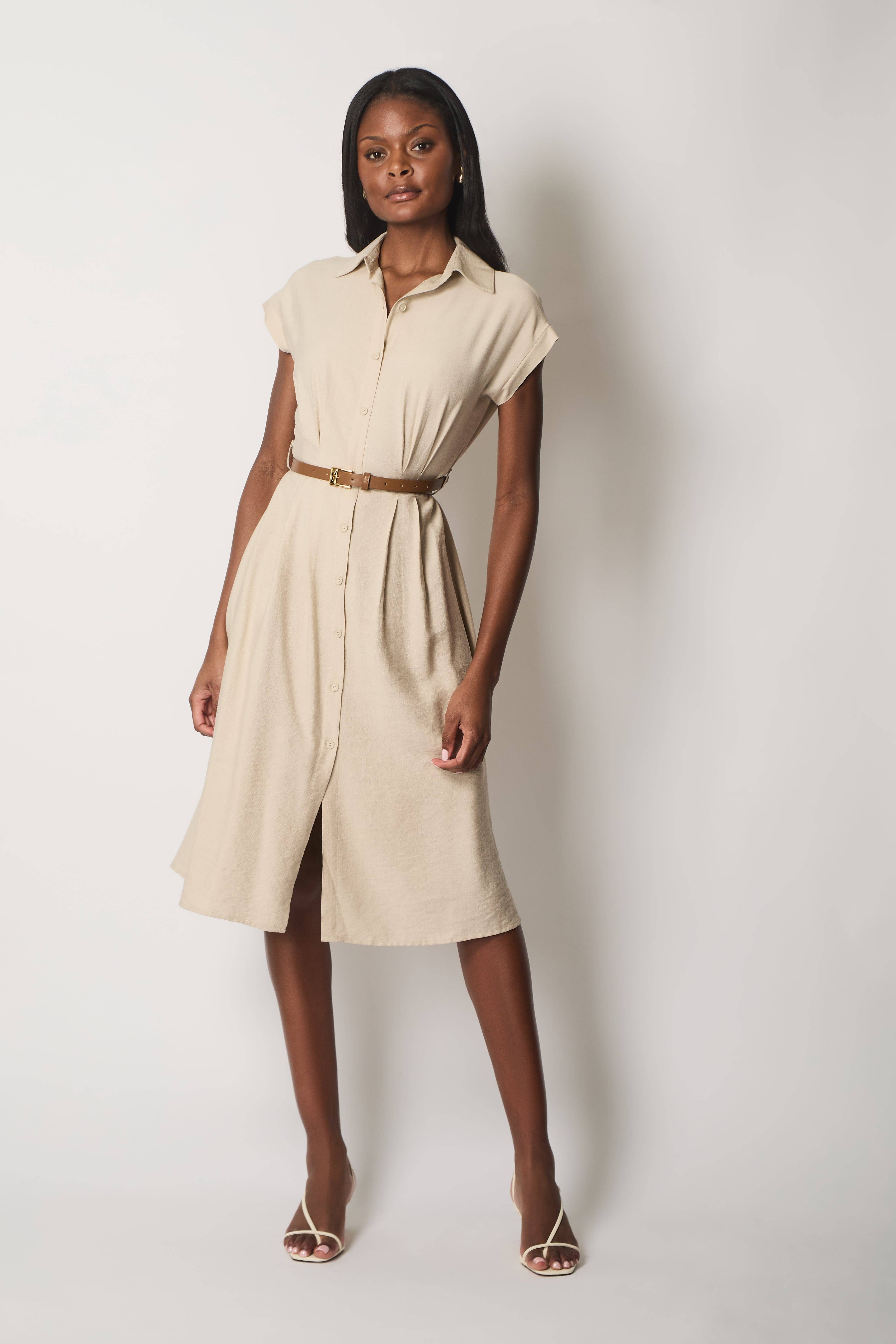 SOLO – Vestido - Mulher por atacado – Vestido Camiseiro Midi com Botões - Pedra1