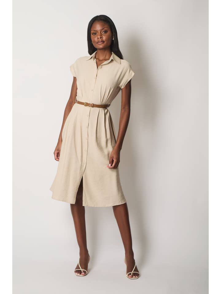 SOLO – Vestido - Mulher por atacado – Vestido Camiseiro Midi com Botões - Pedra1