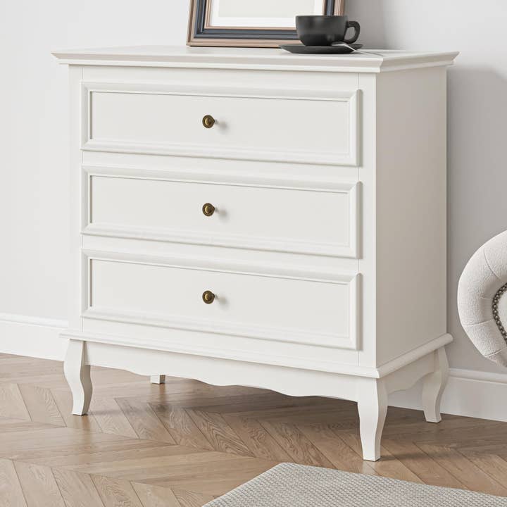 White 3 Drawer Dresser for Bedroom, Wide Chest of Drawers for wholesale by Heynemo