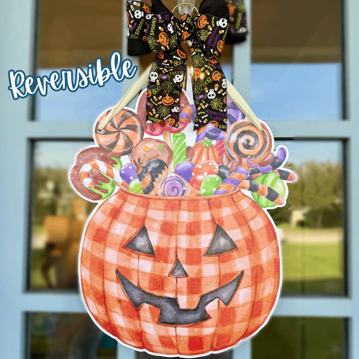 Bloom and Boo Reversible Door Hanger for wholesale by Front Porch Elegance