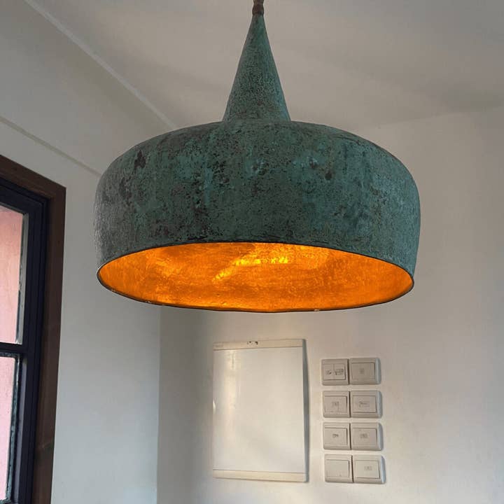 HandHappiness - Wholesale Lamp Shade - Green Oxidized Copper Pendant Lamp, Vintage Onion Dome Style