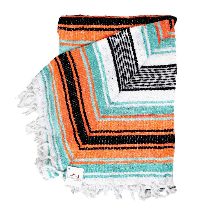 Mint and Orange Mexican Falsa Yoga Blanket for wholesale by West Path