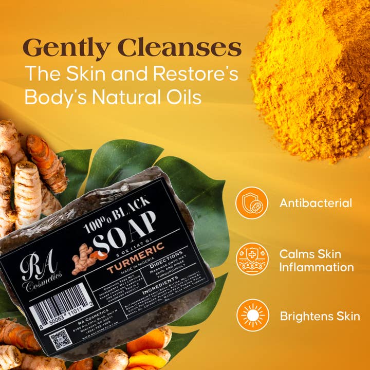 RA Cosmetics, LLC - Wholesale Bar Soap - African Black Soap Bar - Turmeric Oil, 1lb