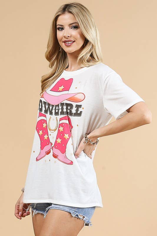 IVOIRE/ROSE T-SHIRT GRAPHIQUE À MANCHES COURTES AV1205-JULES COWGIRL en vente sur Faire3