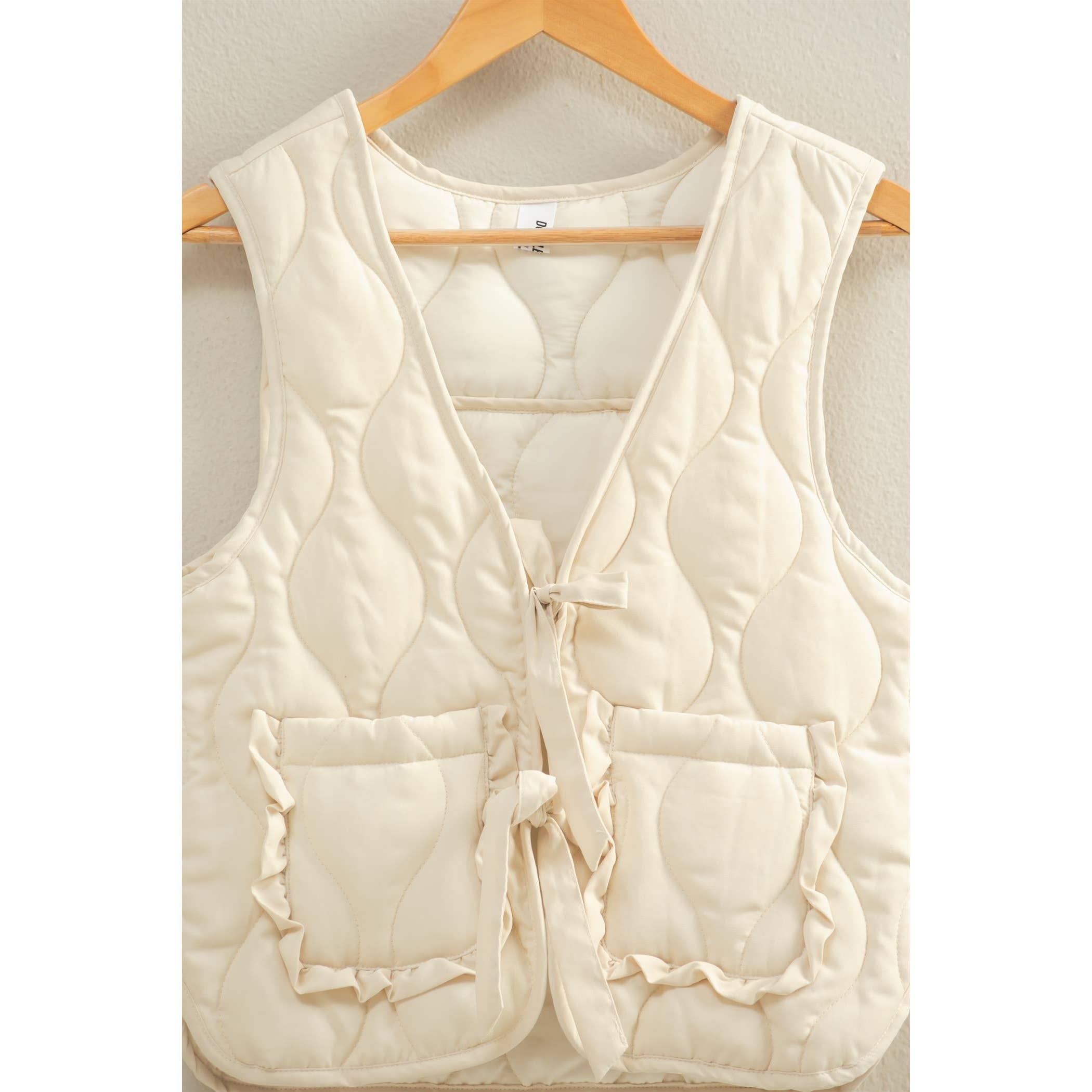 Double Zero - Wholesale Outerwear Vest - Women's - Quilted Vest With Tie-Front And Patch Pockets27