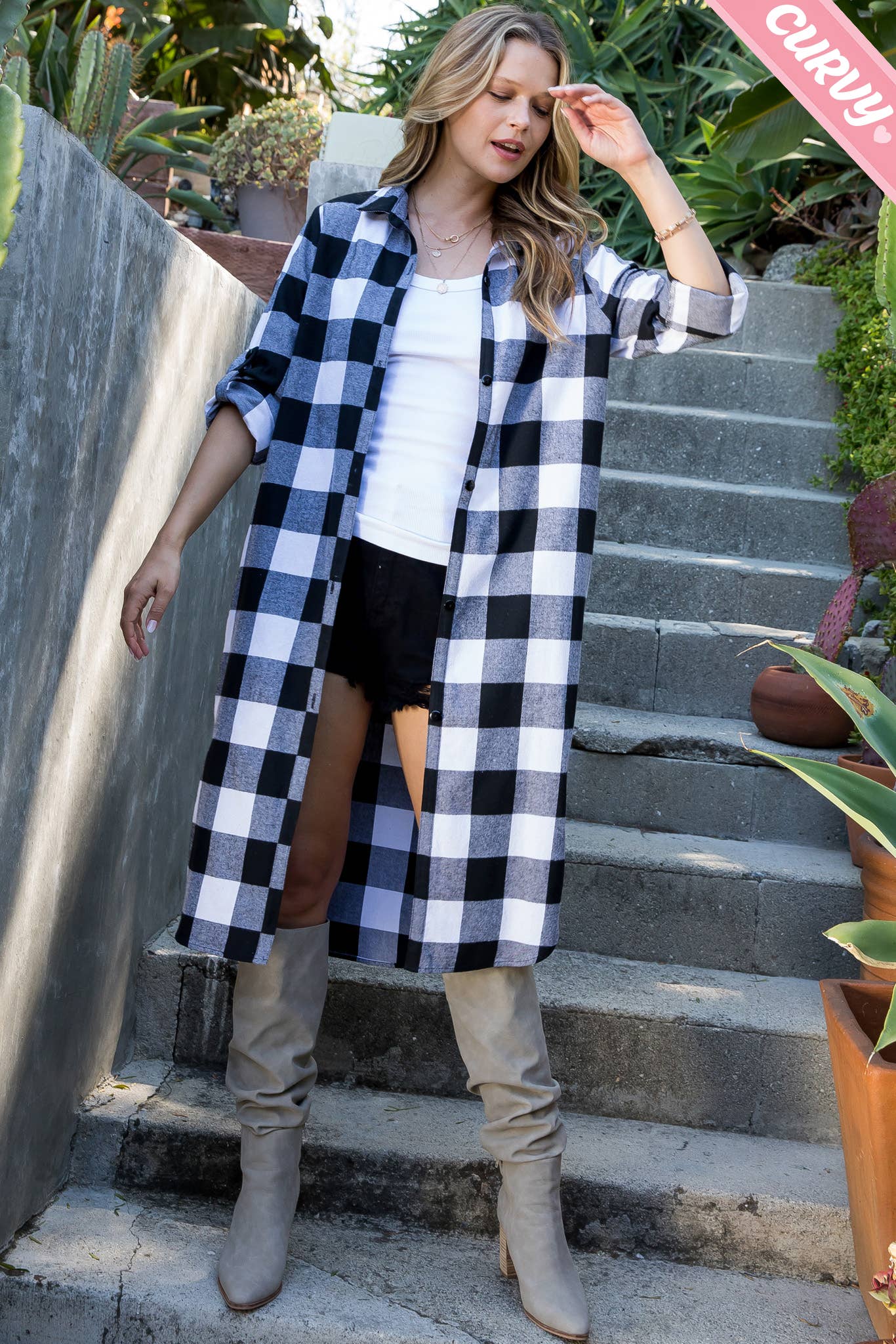 Sweet Lovely by Jen - Wholesale Button Down Shirt - Women's - SW2012PL  PLAID BUTTON UP LONG SHIRT27